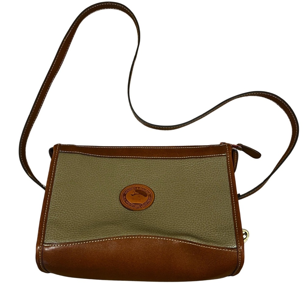 Vintage 90s Dooney & Bourke All-Weather Leather Crossbody Bag Tan Brown Classic